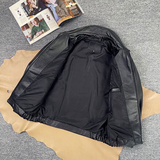 Hong Kong Style Genuine Leather Jacket 90s New Top Layer Calfskin Jacket Retro Loose Lapel Jacket for Men and Women Obsidian Black - Calfskin without Cotton XL XL recommended 150-170Jin Jin equals 0.5kg