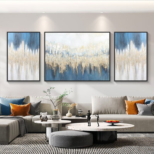 Mopai living room decoration painting hand-painted oil painting sofa background wall hanging painting abstract texture high-end triptych mural Monet series middle set (left and right 50x70+center 100x70) hand-painted