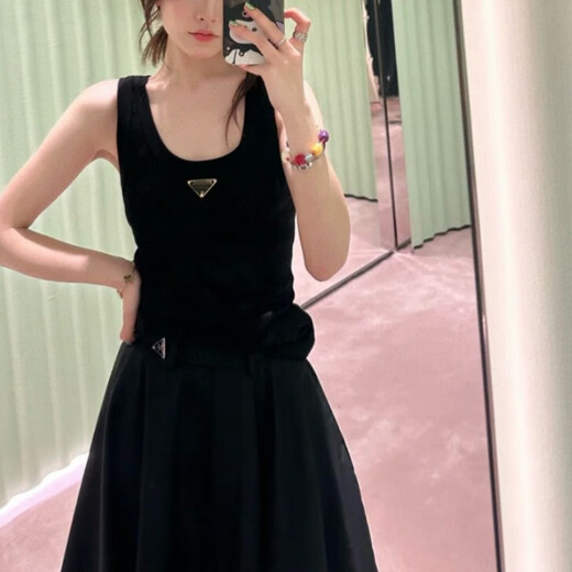 Correct version 25 new summer style P metal triangle logo knitted thread vest elastic slim bottoming sling white thread S