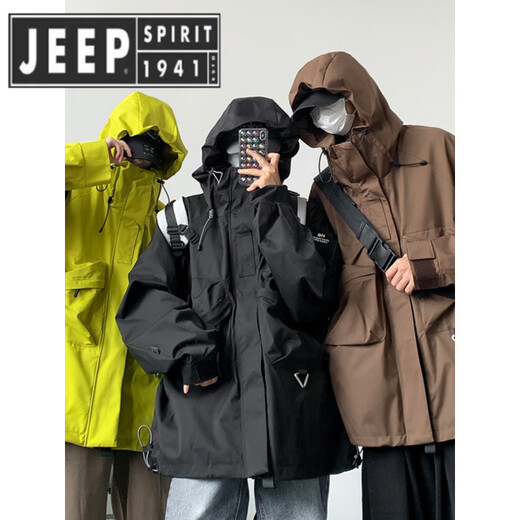 JEEP SPIRIT American Plus Size Extra Size Jacket Men's Large Size 300 Jin Jin equals 0.5 kg Hooded Jacket Spring and Autumn Workwear Functional Jacket Black Velvet M 80 to 100 Jin Jin equals 0.5 kg Can be worn