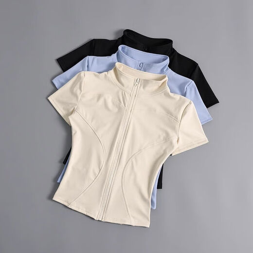 2025 training new style naked short-sleeved T-zip fitness clothes women's cycling clothes outdoor sports yoga summer tops Star Black S S