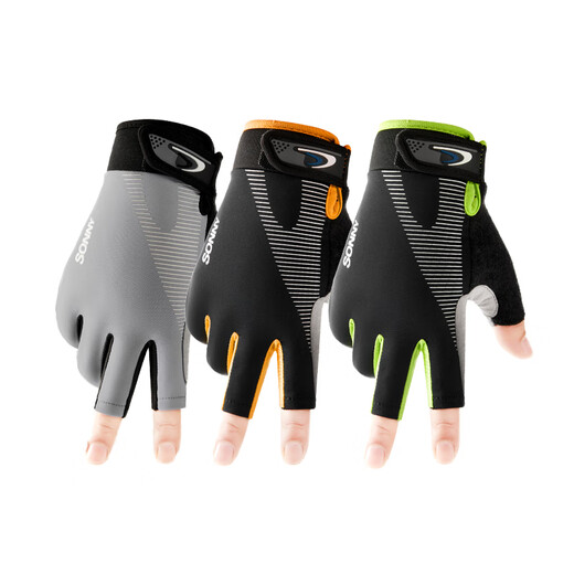Modal gloves men's spring and summer cycling thickened Luya ice silk exposed finger flying sea fishing non-slip outdoor mountaineering fishing cycling ice silk exposed three fingers black and orange