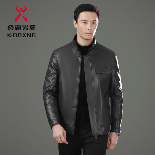 KBXNG Jinba Men's Leather Jacket 2025 Spring and Autumn Men's Business Casual Middle-aged Dad's Stand Collar Leather Jacket Jacket Black Gray - Autumn 2599 M 170