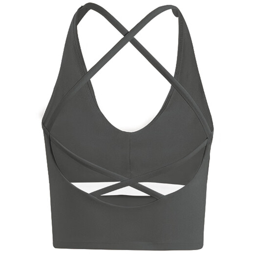Fitness girl sexy beautiful back yoga shoulder strap chest pad shockproof sports bra outer wear suspender Pilates top dark gray_vest S