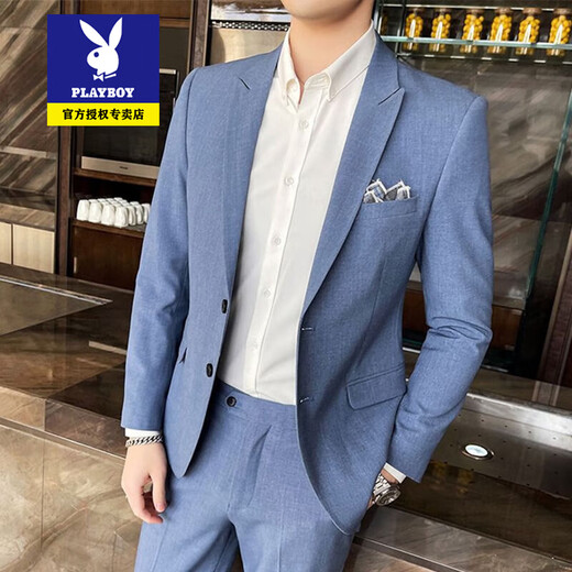 Playboy high-end suit suit for male groom and best man wedding suit Korean style slim fit Korean style lapel collar dress suit for men gray single coat 2XL recommended 135-150Jin Jin is equal to 0.5 kg