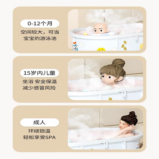 ONLYOU BABY婴儿游泳桶家用儿童游泳池宝宝泡澡桶洗澡桶折叠浴桶大号浴缸可坐 【大号】脖圈+洗护礼包