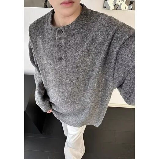 Jiaojing old money Henry collar sweater American cleanfit gray Henry collar sweater men's autumn and winter style lazy old money dark gray M