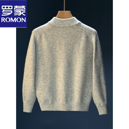 Romon 2025 autumn and winter new knitted cardigan men's raglan sleeves lazy casual loose Henry collar versatile sweater jacket white gray M