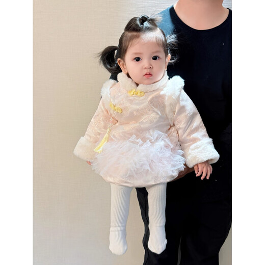 Huinubi baby girl's one-year-old New Year's greetings winter thickened dress baby winter clothing sweet new Chinese style thickened festive dress snow gauze gold buckle 73 cm (recommended 15-18 Jin Jin equals 0.5 kg)
