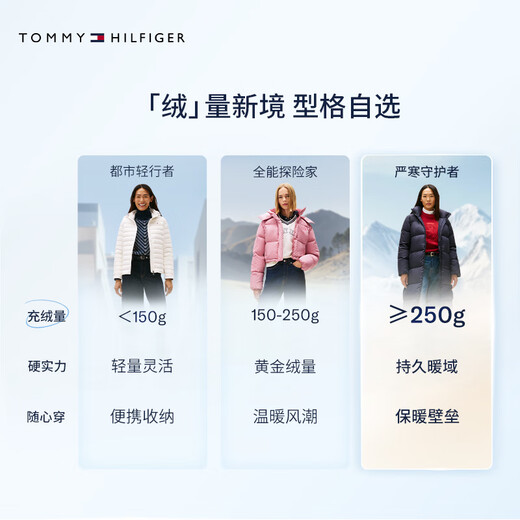 Tommy Hilfiger Water-Repellent Autumn and Winter Women's Travel Quilted 90-Fleece Long Hooded Warm Down Jacket