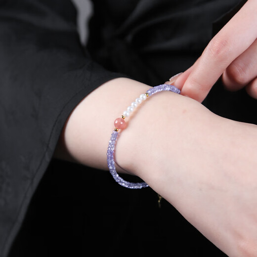 Fat Donglai same style tanzanite bracelet for men and women East China Sea crystal agate jade jade blue gemstone loose beads engraved faceted 925 silver bow style about 3mm