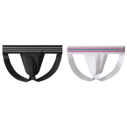 New men's underwear, men's pure cotton breathable sexy thong, boys' hollow, no-take-off sexy double thong panties, black + white M (recommended 90-110Jin Jin equals 0.5 kg