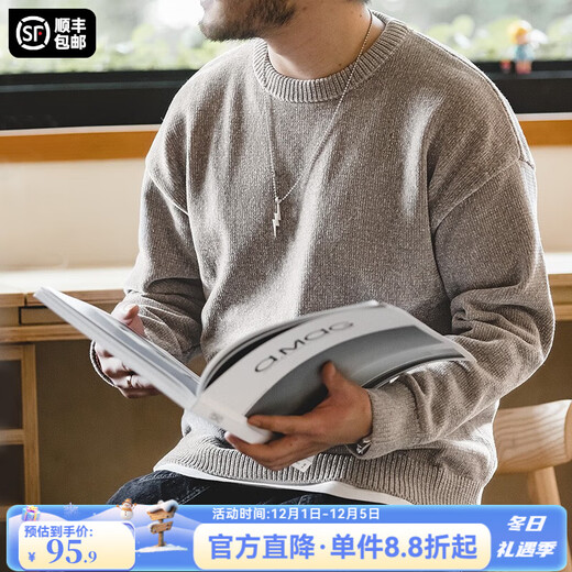 Madden workwear chenille round neck sweater warm and skin-friendly bottoming sweater men's autumn casual lazy top stone gray men's sweater winter/high-end/sweatshirt M (120-140Jin Jin equals 0.5 kg)