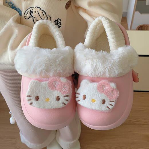 Cartoon Cat Fur Shoes Thick Sole Increased Anti-Slip Outer Wear Baotou 2025 Baby Autumn and Winter Indoor Removable Cotton Slippers Blue Thickened Removable Washable Cotton Cover 38.5 38-39 Sizes (Suitable for Feet 37-38)