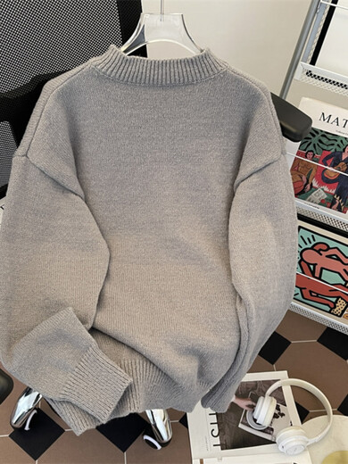 Xiaohongshu’s most popular purchase product heavy weight henley collar sweater men’s autumn and winter pullover sweater youth cover dark gray M one size