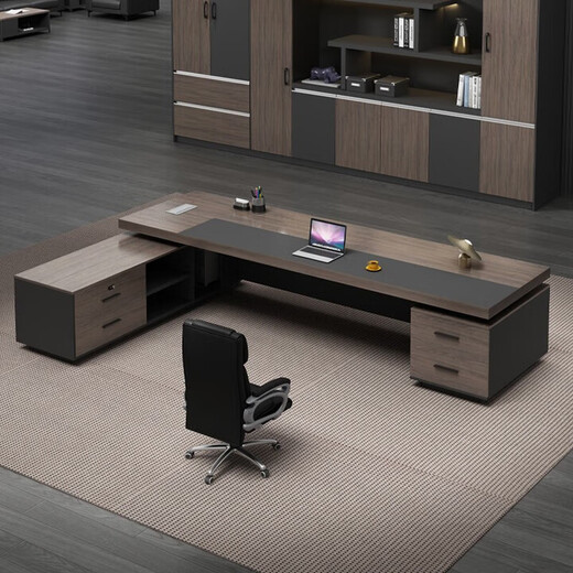 Boss desk furniture, president desk, manager desk, supervisor desk, simple office desk and chair combination, executive desk, North American walnut + iron gray, complete set of sofa and coffee table