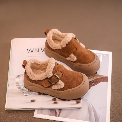 Ciyu Girls' Shoes Children's Cotton Shoes Snow Boots 2025 Winter New Plus Velvet Birkenstock Baby Furry Medium and Large Children's Shoes 935 Khaki 29 Inner Length About 17.9cm