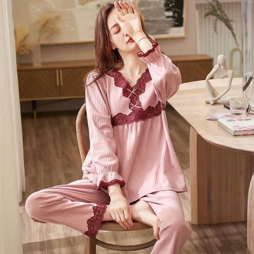 莫贝海日系三层纱布睡衣女春秋时尚甜美公主风长袖家居 a756缺货 XL  120-140斤