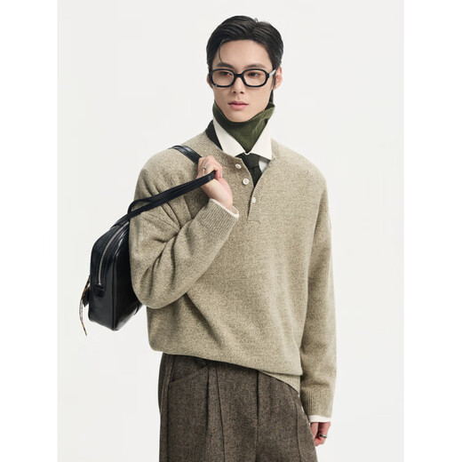 Piaget Zall 25 early winter design Henry collar all-wool knitted bottoming shirt men's lazy Korean style sweater floral gray M 170