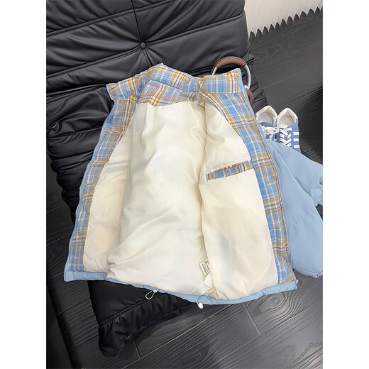 Cantu cleanfit down-padded jacket men's winter trendy brand plaid splicing cotton-padded jacket couple stand-up collar bread coat cotton-padded jacket blue XL