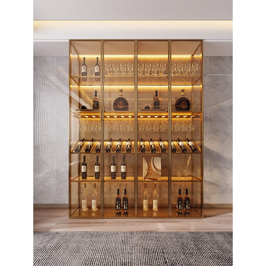 Yusenyi wall-mounted custom glass wine cabinet wine cabinet brushed gold display cabinet brushed gold + tea glass 1600x2000 including wine glass holder