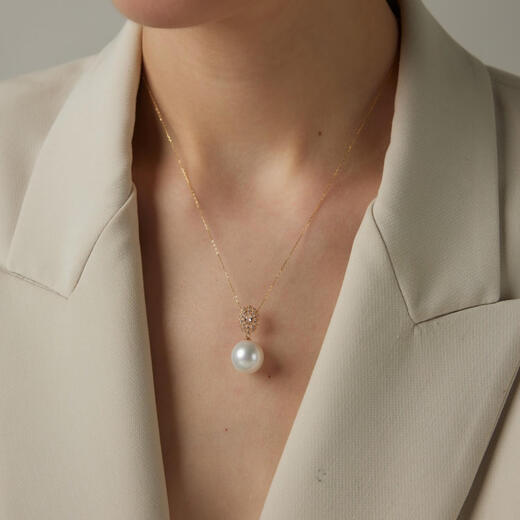 Zunding Pearl-Full body 18K seawater pearl Australian white aquamarine pendant (including chain) 13-14mm Australian white 13-14mm