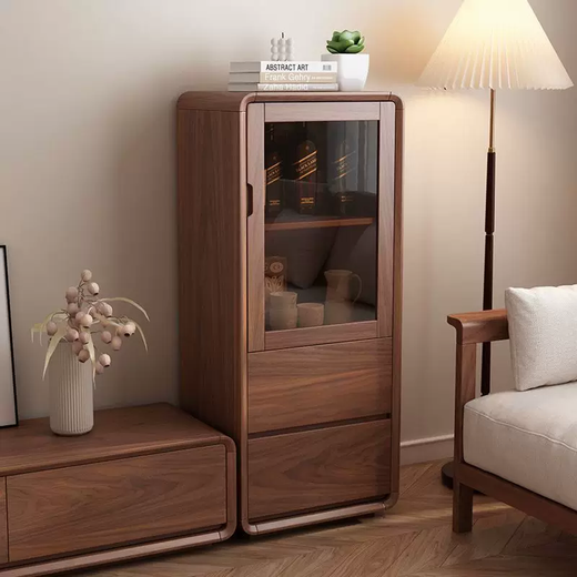 Yusenyi full solid wood wine cabinet living room standing cabinet floor-standing single door sideboard simple home TV side cabinet wall storage walnut black black length 50 depth 35 height 120 single door