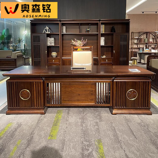 Aosenmingxin Chinese solid wood office desk and chair boss table ebony wood general manager office chairman high-end executive desk 2.4 meters boss table