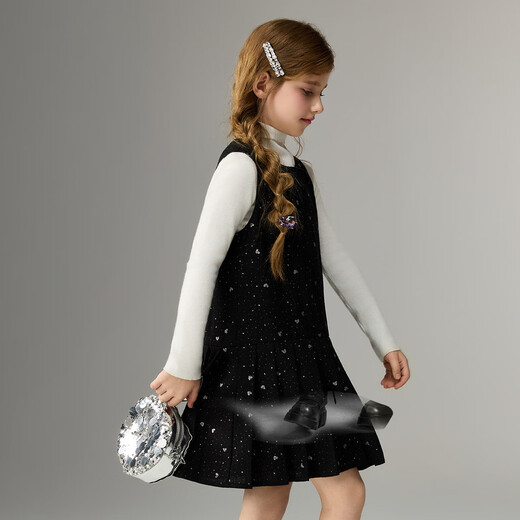 ASK JUNIOR Xiaoxiangfeng children's skirt winter fashion temperament dress for middle-aged and older children girls plus velvet warm princess skirt