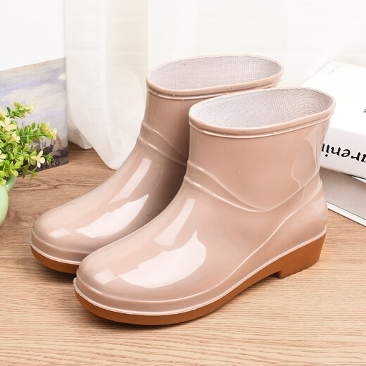 Aolie Regenstiefel für Frauen mit niedriger Zylinder Nicht-Schlupf-Modeküche Frauen Regenstiefel Kurzzylinder modische Wasserschuhe Rindfleisch Sehnen Sohle Kleidung resistente Regenstiefel rot (Einzelschuhe) 38