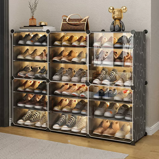 Yusenyi simple shoe rack doorway household dust transparent shoe cabinet dormitory multi-layer shoe storage artifact space-saving 3 columns 6 layers black flowers