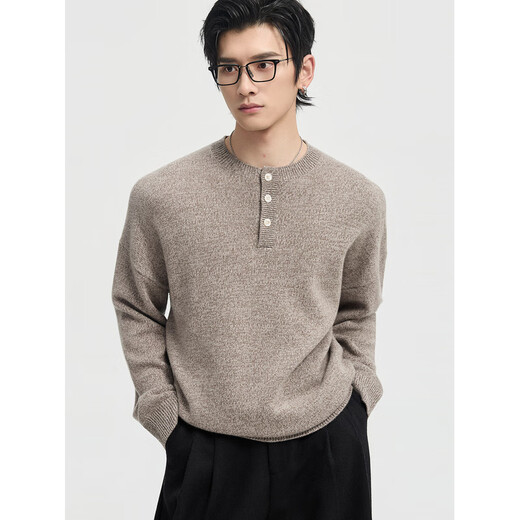 Piaget Zall 25 early winter design Henry collar all-wool knitted bottoming shirt men's lazy Korean style sweater floral gray M 170