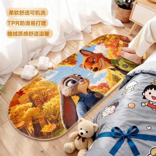 Dense velvet bedside blanket bedroom cartoon bedside carpet Zootopia machine washable plush flocking texture floor mat Zootopia Blue Sky 60cm*140cm