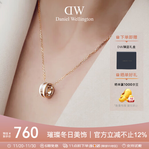 Daniel Wellington dw necklace for women, satin white + rose gold contrast clavicle chain for couples, birthday gift for girlfriend DW153