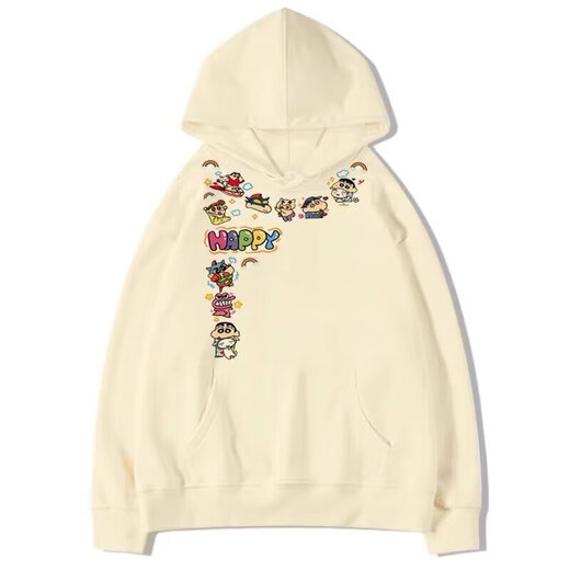 Hooded velvet sweatshirt autumn and winter new fashion cartoon small new print versatile casual trendy top msn x-W789 velvet white gray M