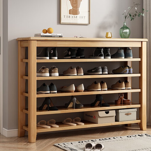 Hallodon solid wood shoe rack shoe cabinet door entry five-layer storage shoe rack simple large capacity dust-proof vertical shoe rack walnut color - five layers full rubber wood length 120*width 30*height 100 (with drawer height 5CM)