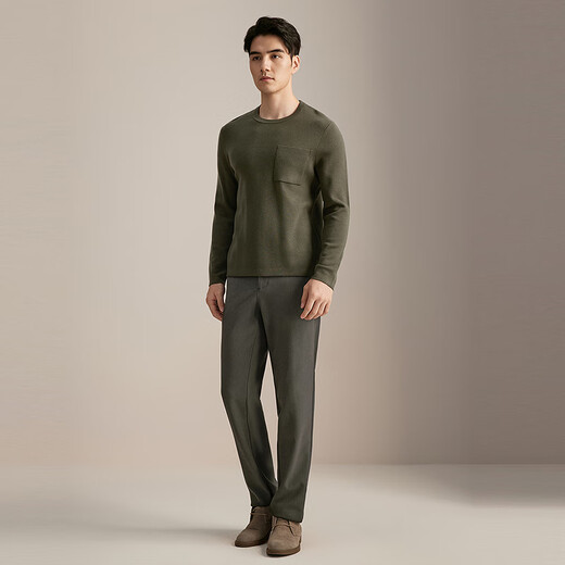 YOUNGOR wool sweater for men, wool blended, machine washable, easy to care for, not easy to pill or deform, 2025 shopping mall same style, dark green YYQW635281PYA L 105cm (recommended 145-165Jin Jin is equal to 0.5kg)