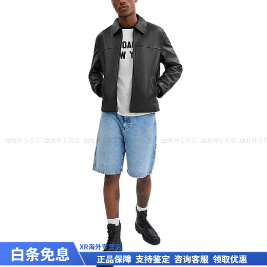 COACH модная и универсальная модная однотонная мужская кожаная куртка с острым воротником на молнии и длинными рукавами, черная, рождественский подарок, черный M