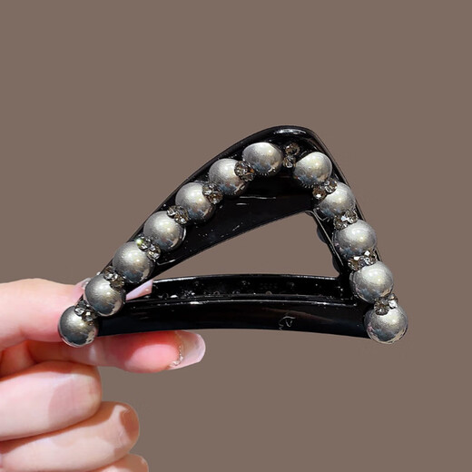 Wanyao high-end imitation pearl triangle clip 2025 new hairpin back head hair shark clip high ponytail fixed clip champagne color pearl triangle clip 8cm