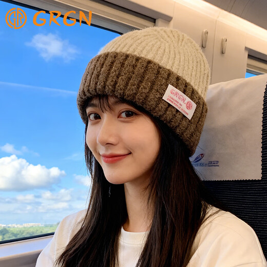 GRGN woolen hat women's winter warm knitted hat large head circumference thickened Baotou hat cold protection ear hat confinement hat