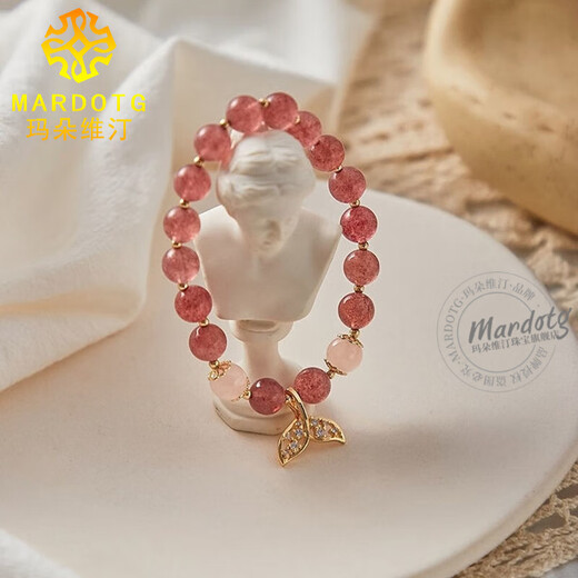 MARDOTG Strawberry Crystal Bracelet Women's Fishtail Pink Crystal Bracelet Jewelry Gift Gift 13-14cm Hand Circumference