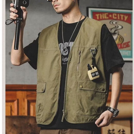 Others THE OTHER Summer Workwear Vest Men's Big Pocket Photography Outdoor Fishing Clothing Vest Pure Cotton Outdoor Waistcoat Jacket Outer Green High Quality Green High Quality S