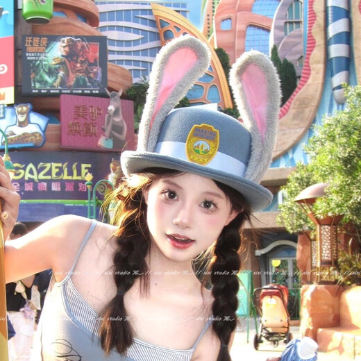 Taoyiyou Police Officer Judy Rabbit Ears Hat Zootopia Big Head Hat Headwear Suitable for Disney Amusement Park Judy Rabbit Children's Hat Navy Blue (Head Circumference 54CM)