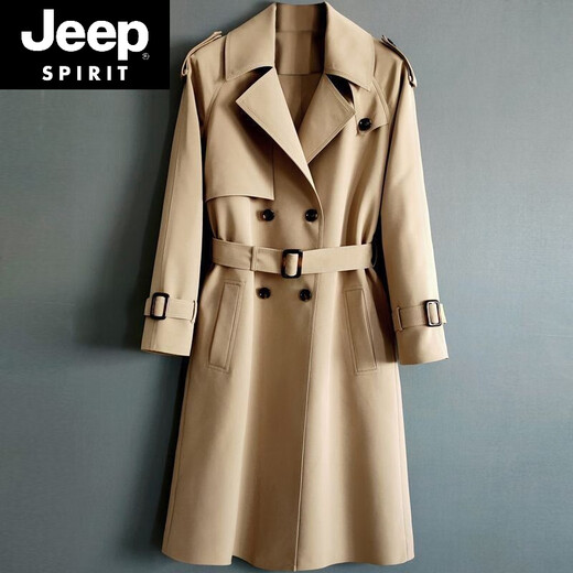 JEEP SPIRIT loose long windbreaker over the knee men's 2026 autumn and winter new style raglan fashion and exquisite commuter double row lengthened versatile jacket gray blue men's 2XL