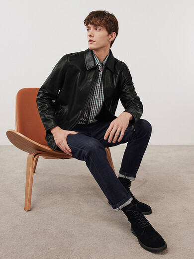 Navigare итальянская овчина черная повседневная кожаная куртка мужская новая кожаная куртка с лацканами темно-ночная черная S