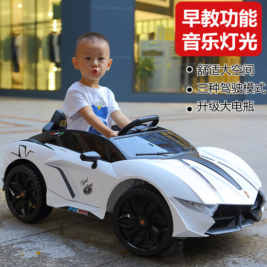 Dianmai children's electric car can seat men and women, four-wheel remote control car, children's four-wheel drive with swing charging toy car, white dual electric dual drive + remote control + swing