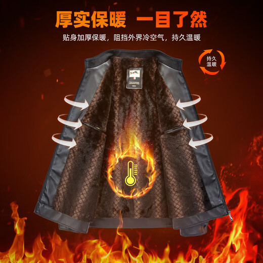 SHANSHANPU leather jacket for men in winter, warm and casual with velvet lining for men, easy care, wear-resistant and windproof jacket, black XL/180