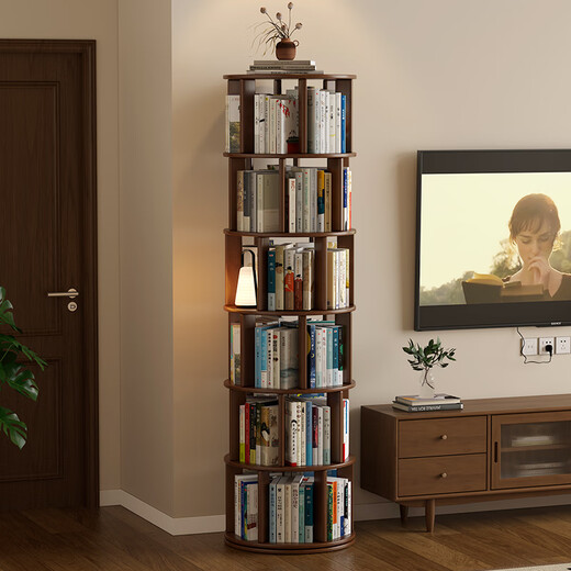 Jiayi solid wood rotating bookshelf 360 degree bookcase living room corner bookshelf vertical floor-standing one-piece wall shelf