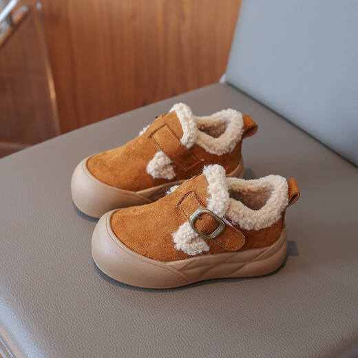 Ciyu Girls' Shoes Children's Cotton Shoes Snow Boots 2025 Winter New Plus Velvet Birkenstock Baby Furry Medium and Large Children's Shoes 935 Khaki 29 Inner Length About 17.9cm