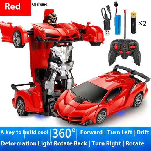 One-click deformation remote control car RC boy children's robot racing car model police car charging toy car Rambo red without battery please bring your own